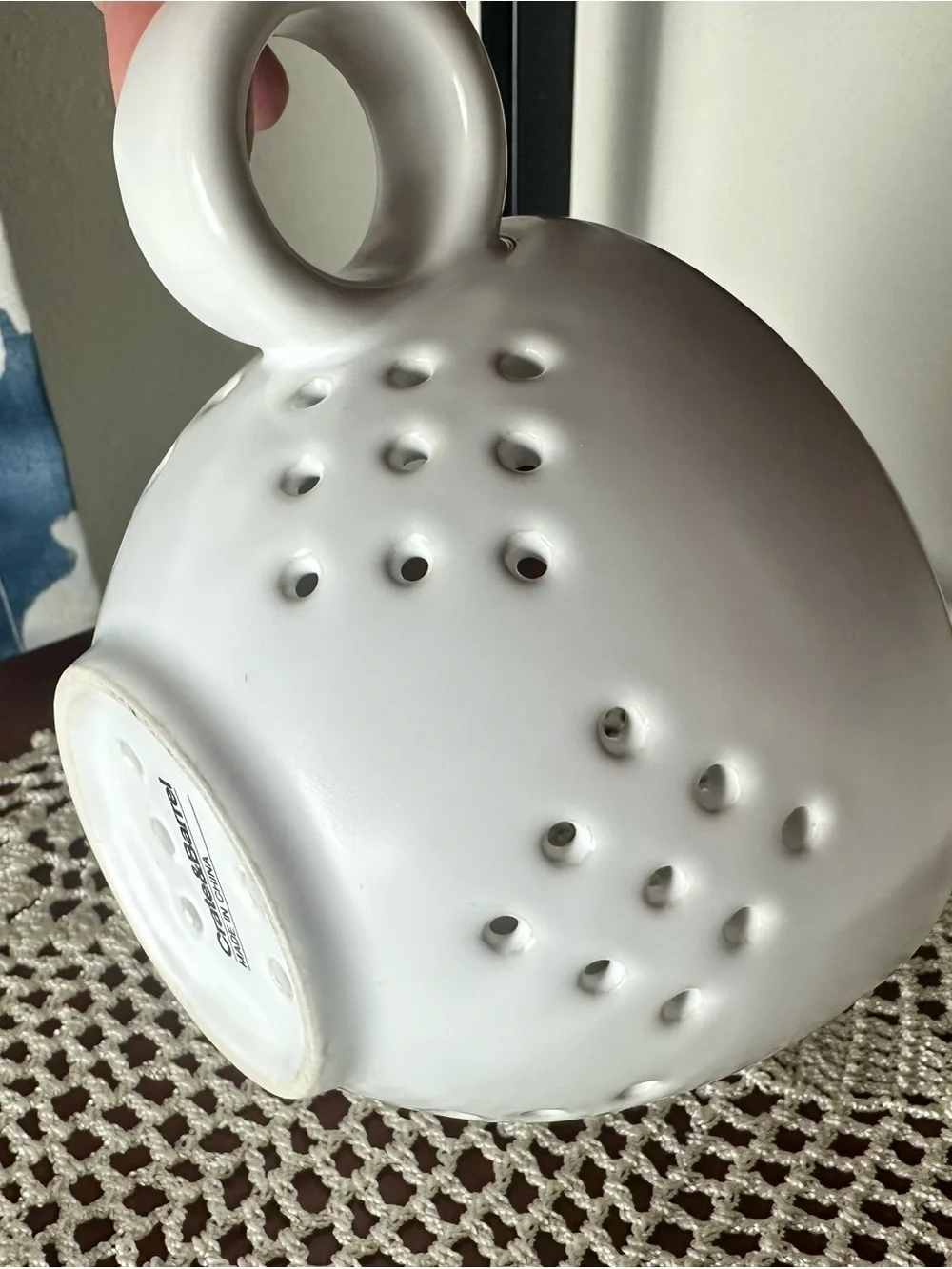 Crate&Barrel White Ceramic Colander with Side Handle